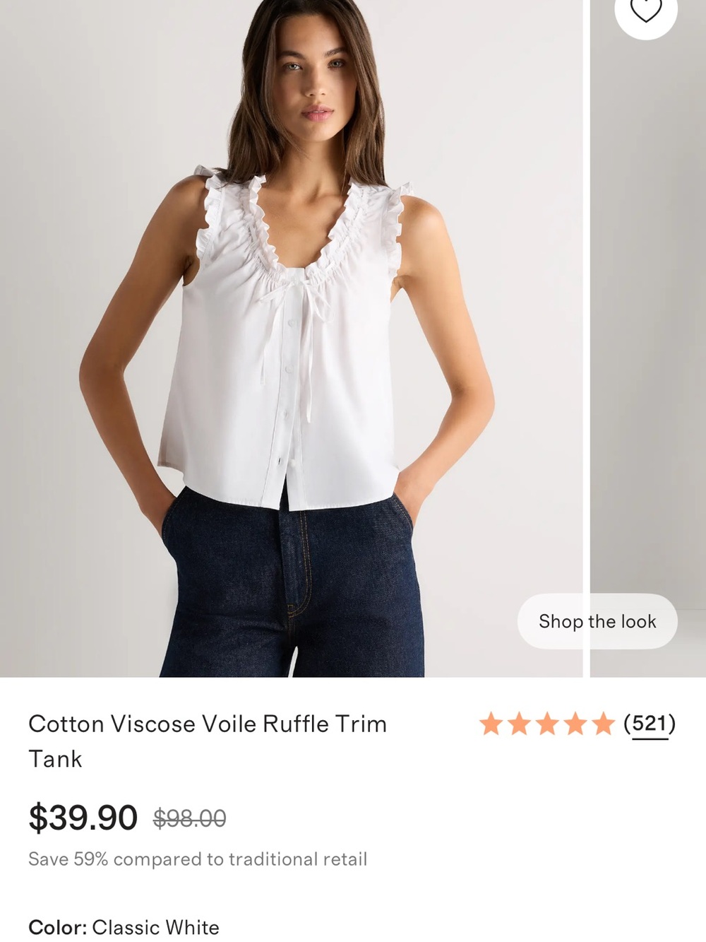 Quince White Ruffle V-Neck Tank Top